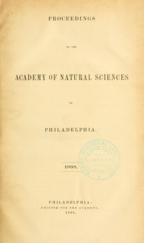 Media type: text; Lea 1868 Description: Proceedings of the Academy of Natural Sciences of Philadelphia, vol. 20;
